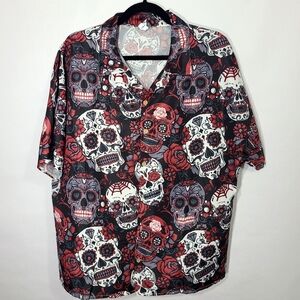 Chicyea Men's Size Medium M Button Down Top‎ Skull Shirt Grunge Goth